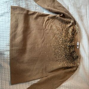 Chico's Gold Sequin V-Neck Sweater